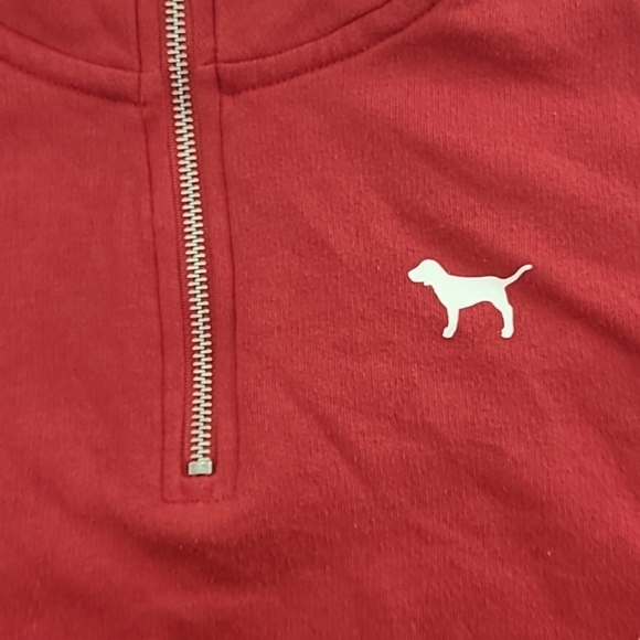 PINK VICTORIA'S SECRET Red Quarter Zip Sweatshirt Black Logo Down Arms -Size XS - Picture 3 of 14